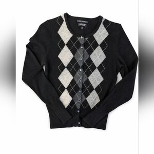 100% Cashmere Argyle Button-Up Cardigan | Dark Academia | Preppy | Size M